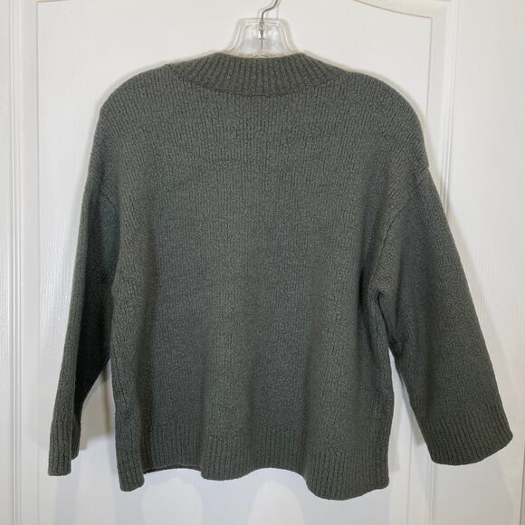 Vince Mock Neck Wool Sweater Boxy Green Minimalist Chunky Textured XS - Picture 5 of 5